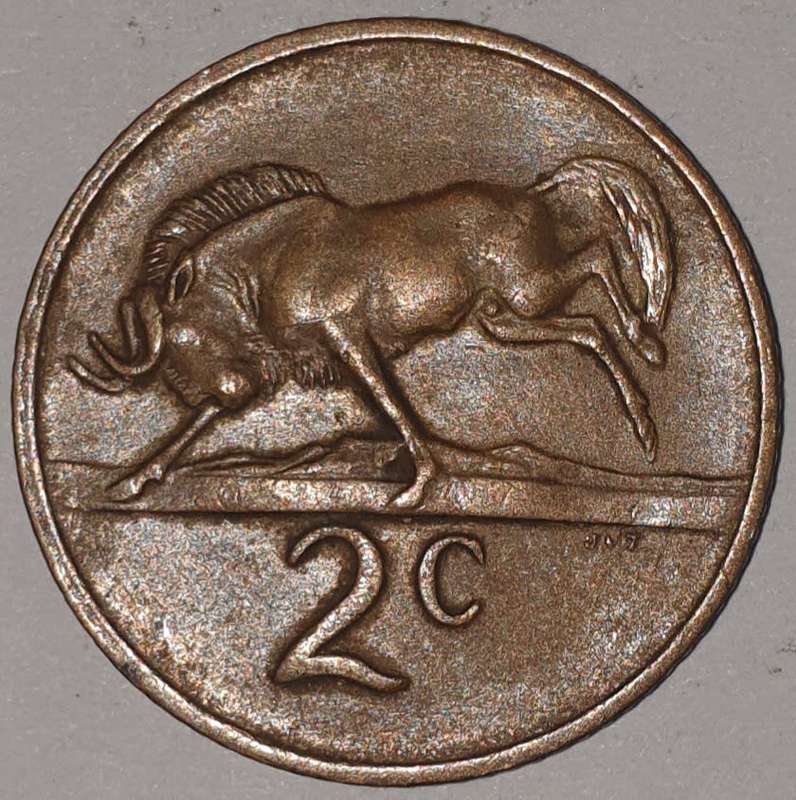 1978 - 2 CENT COIN (TWO CENT COIN) - RSA - BRONZE - KM#83 - BILINGUAL LEGEND - WILDEBEEST